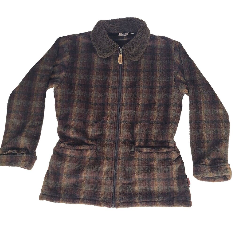 Woolrich Polartec Jacket Womens M Plaid Fleece USA Full Zip Outdoor Coat